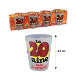 Verre shooter - anniversaire - 20 ans - lot de 4 - contenance 5 cl - d�corations color�es
