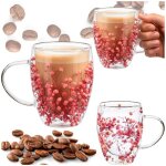 Verre thermique � double fond 300 ml avec fleurs tasse � caf� et th� avec anse