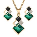 Ensemble de bijoux - vert or - cristal - pendentif et boucles doreilles - accessoires femme