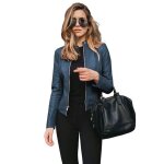 Veste femme d�contract�e l�g�re zipp�e col montant coupe ajust�e quotidien printemps automne - bleu clair ...
