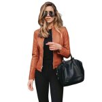Veste femme l�g�re col montant veste d�contract� slim fit mode pour printemps automne - orange