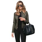 Veste femme l�g�re zipp�eveste col montant d�contract� slim fit pour printemps automne - vert militaire ...