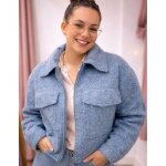 Veste femme mi - saison bleu chin� effet laine - coupe bombers court oversize tendance