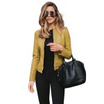 Veste femme mode l�g�re zipp�e col montant veste d�contract� slim fit pour printemps automne - jaune