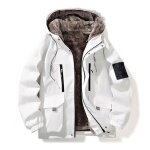 Veste homme a capuche chaude couleur unie manches longues - blanc