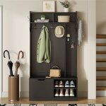 Vestiaire dentr�e avec banc et meuble chaussure rabattable meuble entree avec 6 crochets panneau perfor� ...