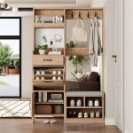 Vestiaire dentr�e bois avec banc panneau perfor� et meuble chaussure crochet porte manteau meuble entree ...