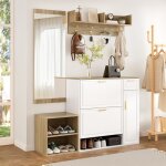 Vestiaire dentr�e ensemble de meuble 4 pi�ces : meuble � chaussures banc porte - manteau mural et miroir ...