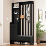 Vestiaire dentr�e - langtu - 100x35x180 cm - panneau perfor� - banc rembourr� - 4 crochets