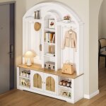 Vestiaire d?entr�e 150�40�195 cm avec armoire portemanteau �tag�res banc � chaussures miroir design courb� ...