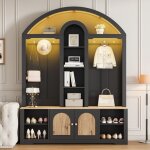 Vestiaire d?entr�e 150�40�195 cm avec armoire portemanteau �tag�res banc � chaussures miroir design courb� ...