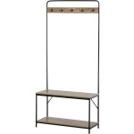 Vestiaire d'entre homcom avec tagre  chaussures style industriel imitation chne clair mtal noir ...