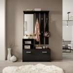 Vestiaire d?entre / meuble d?entre - ambre - 85 cm - noir - armoire  chaussures - portemanteau - miroir ...