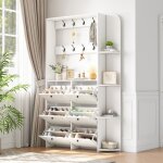 Vestiaire d?entr�e meuble � chaussures avec �tag�res ouvertes et porte - manteau - 120x24x200 cm - blanc ...