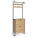 Vestiaire dentrée avec porte manteau et range chaussures effet bois et métal Vestiaire dentrée avec porte manteau et range chaussures effet bois et métal