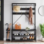 Vestiaire - meuble d entree - porte - manteau industriel avec banc et rangement pour chaussures - 8 crochets ...