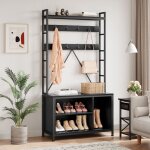 Vestiaire - porte - manteau avec banc - �tag�re � chaussures - organiseur dentr�e - 8 crochets - 177. ...
