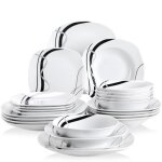 Veweet fiona 24pcs service de table 6pcs assiette plate assiette creuse assiette  dessert bol porcelaine ...