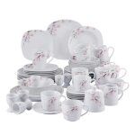 Veweet s�rie annie service de table en porcelaine 50 pi�ces pour 6 personnes avec sucri�re style nature ...