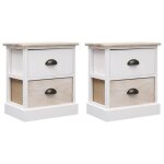 Vidaxl 2 pcs tables de chevet blanc et naturel 38x28x45 cm paulownia