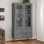 Vidaxl armoire à vitrine molde gris 90x35x175 cm bois de pin massif 350545 Vidaxl armoire à vitrine molde gris 90x35x175 cm bois de pin massif 350545