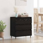 Vidaxl buffet bas contemporain noir ch�ne 60 x 35 x 70 cm ? bois ding�nierie tiroirs pieds m�tal