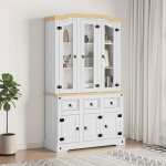 Vidaxl buffet haut corona blanc 112x43x196 cm bois massif pin mexicain, armoire, armoire de rangement, ...