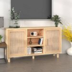 Vidaxl buffet marron 105x30x60 cm bois de pin massif et rotin naturel 345641