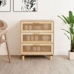 Vidaxl buffet marron 60x30x70 cm bois de pin massif et rotin naturel 345635