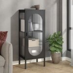 Vidaxl buffet noir 40x35x105 cm verre et acier 352999