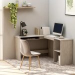 Vidaxl bureau dangle en forme de l gris b�ton bois ding�nierie 800751