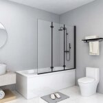 Cabine de douche - vidaxl - pliable 3 panneaux - verre de sécurité - 130x138 cm - noir mat Cabine de douche - vidaxl - pliable 3 panneaux - verre de sécurité - 130x138 cm - noir mat