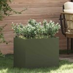 Vidaxl cache - pot de jardin vert olive 50 x 32 x 40 cm vase � fleurs en m�tal moderne pot robuste d�co ...