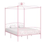 Vidaxl cadre de lit  baldaquin rose mtal 160 x 200 cm
