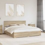 Vidaxl cadre de lit ch�ne sonoma 200 x 200 cm bois ding�nierie cadre de lit �l�gant style moderne pour ...