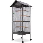 Cage  oiseaux - vidaxl - 66 x 66 x 155 cm - acier noir - 4 perchoirs - intrieur