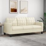 Vidaxl canap  3 places crme 180 cm similicuir, canap, canap de salon, canap  trois places, canap ...