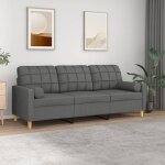 Vidaxl canapé 3 places avec oreillers gris foncé 180 cm tissu, canapé, canapé de salon, canapé 3 places ... Vidaxl canapé 3 places avec oreillers gris foncé 180 cm tissu, canapé, canapé de salon, canapé 3 places ...