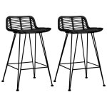 Chaises de bar - vidaxl - lot de 2 - noir - rotin naturel - mtal