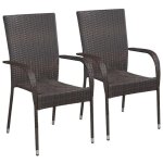 Vidaxl 2x chaise d'extérieur empilable résine tressée marron chaise de jardin 44237 Vidaxl 2x chaise d'extérieur empilable résine tressée marron chaise de jardin 44237