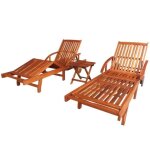 Vidaxl lot de 2 chaises longues avec table, bain de soleil, transat de terrasse, sige de jardin patio ...