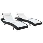 Vidaxl chaises longues 2 pcs et table rsine tresse et textilne noir
