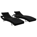 Vidaxl chaises longues 2 pcs et table rsine tresse et textilne noir