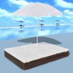 Chaise longue - vidaxl - double - rsine tresse - coussins amovibles - parasol inclus