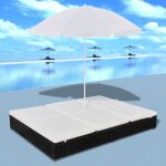 Chaise longue - vidaxl - double - rsine tresse noire - coussins amovibles - parasol inclus