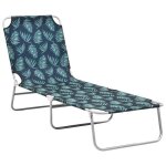 Vidaxl chaise longue pliable acier et tissu motif de feuilles