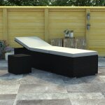 Chaise longue et table  th - vidaxl - rsine tresse - blanc crme - rglable - rsistance aux intempries ...