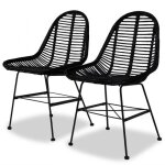 Chaises  manger - vidaxl - lot de 2 - noir - rotin naturel - style ethnique