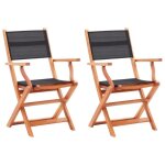 Vidaxl chaises pliables de jardin 2 pcs noir eucalyptus et textilène Vidaxl chaises pliables de jardin 2 pcs noir eucalyptus et textilène