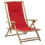 Chaise de relaxation - vidaxl - inclinable - rouge - pliable - bambou Chaise de relaxation - vidaxl - inclinable - rouge - pliable - bambou